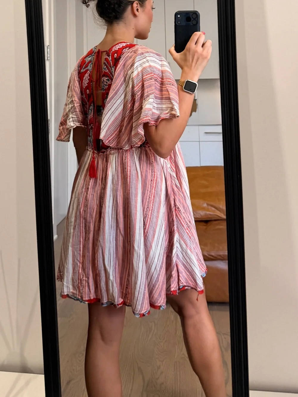 Free People Under The Sun Tunic Dress Floral Striped Red Rome